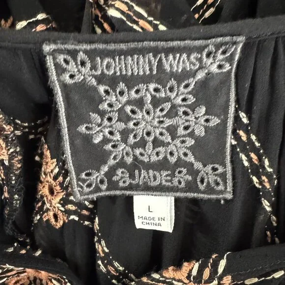 Johnny Was Jackie Mini Dress Large Black Sheer Embroidered Boho Rayon DR-1817 - Picture 8 of 9